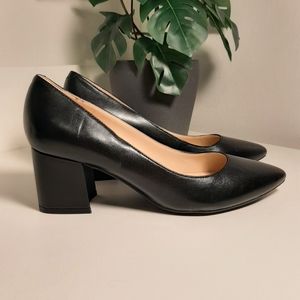 Nine West Issa Black Leather Block Heels, Size 6M, NWOT
